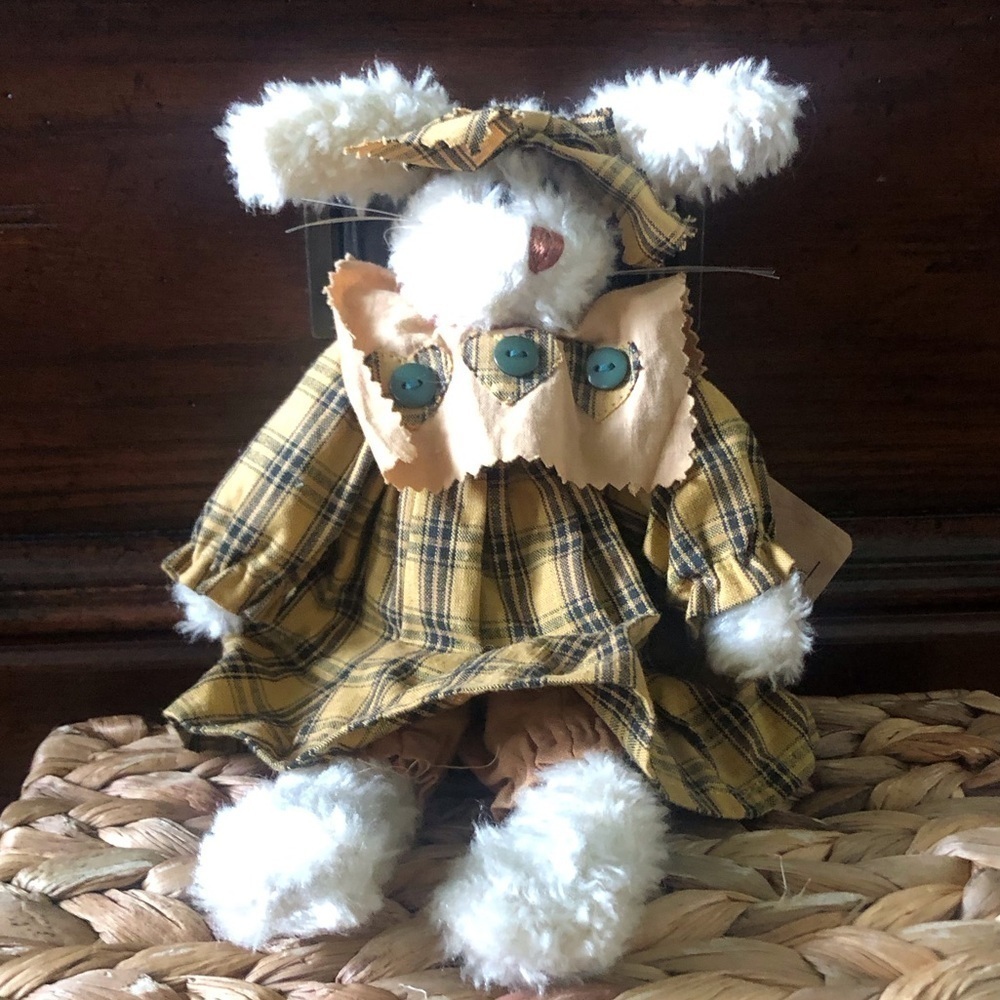 Vintage Boyds Bears & Friends: Frangelica the yellow plaid rabbit jointed bear